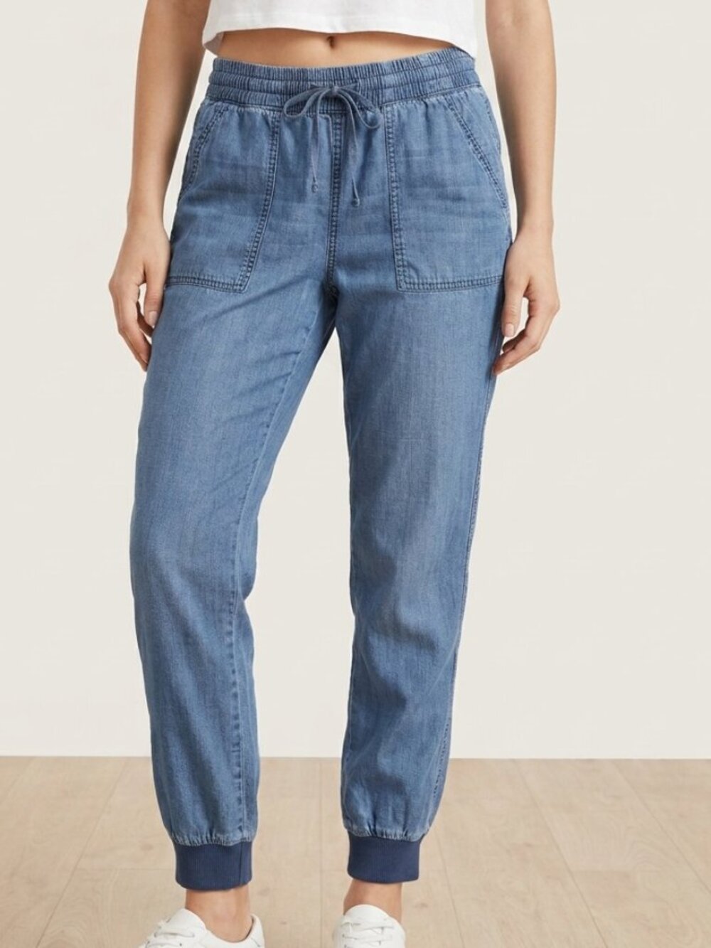 Seven7 Light Blue Utility Jogger Pants Size S Cotton Lyocell Chambray